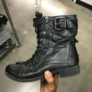 G by Guess Black Leather Combat Boots